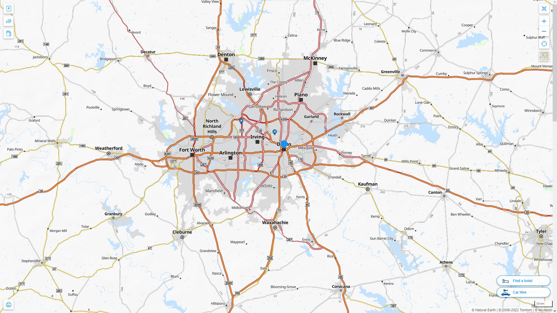 Dallas Texas Highway and Road Map